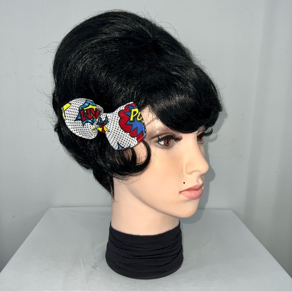 Comic Book Words Polka Dot Bandana Knotted Hair Bow - Picture 3 of 11